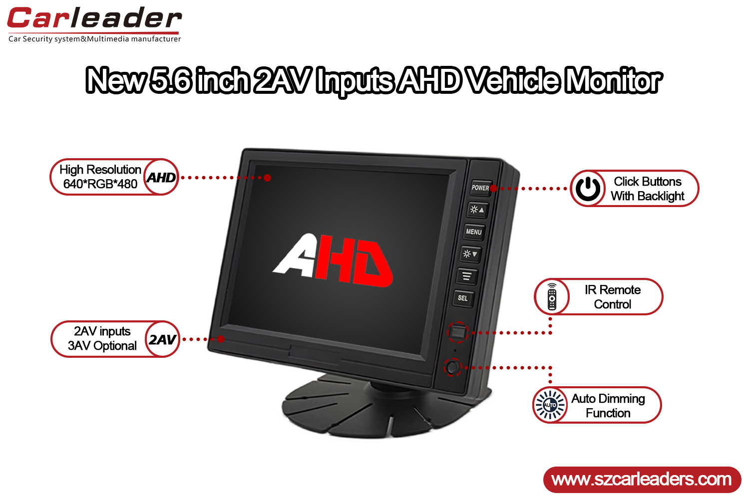 Monitor AHD cu panou digital TFT LCD de 5 inchi