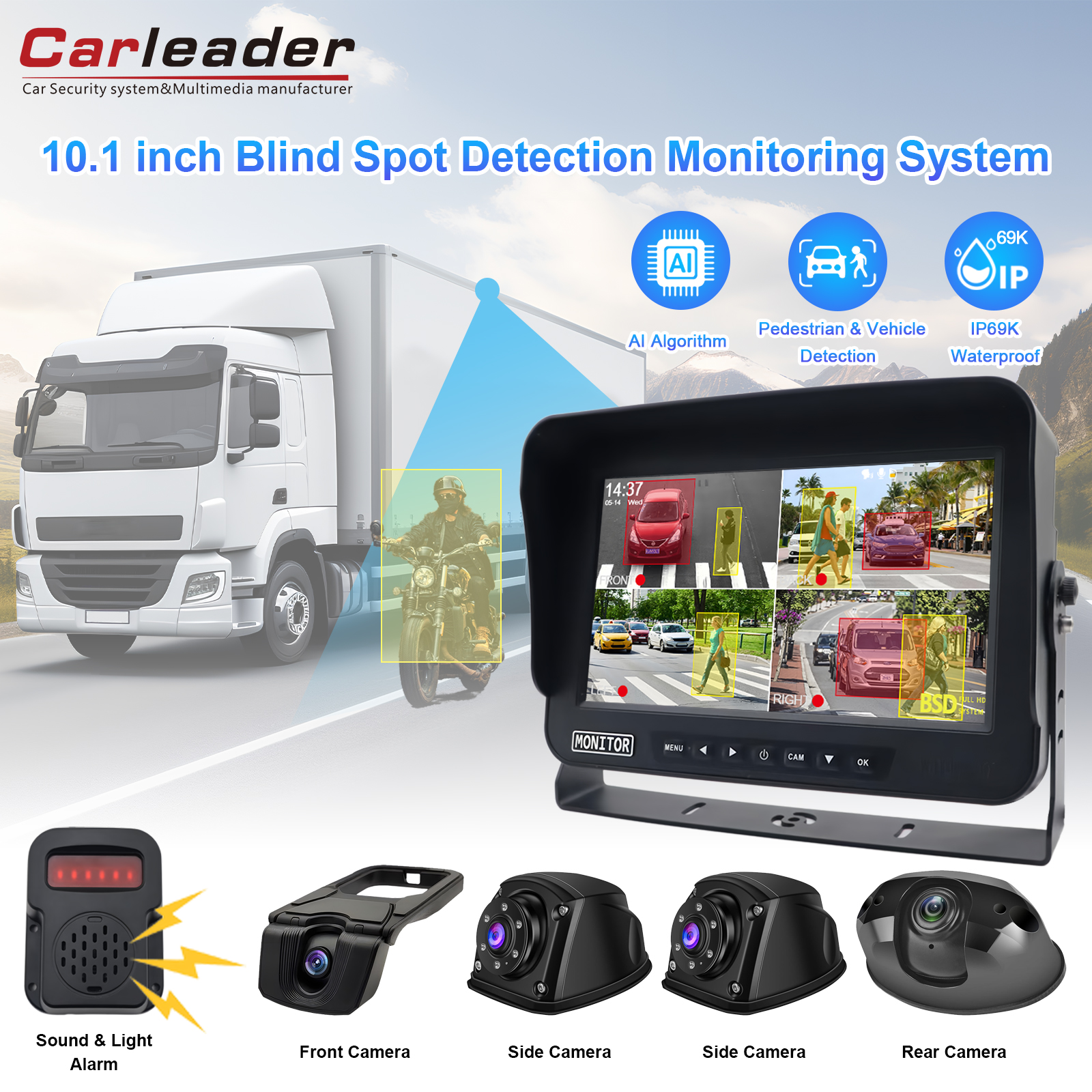 7 / 10.1 inch 4ch AI BSD Sistem de camere pentru camioane pentru vehicule
