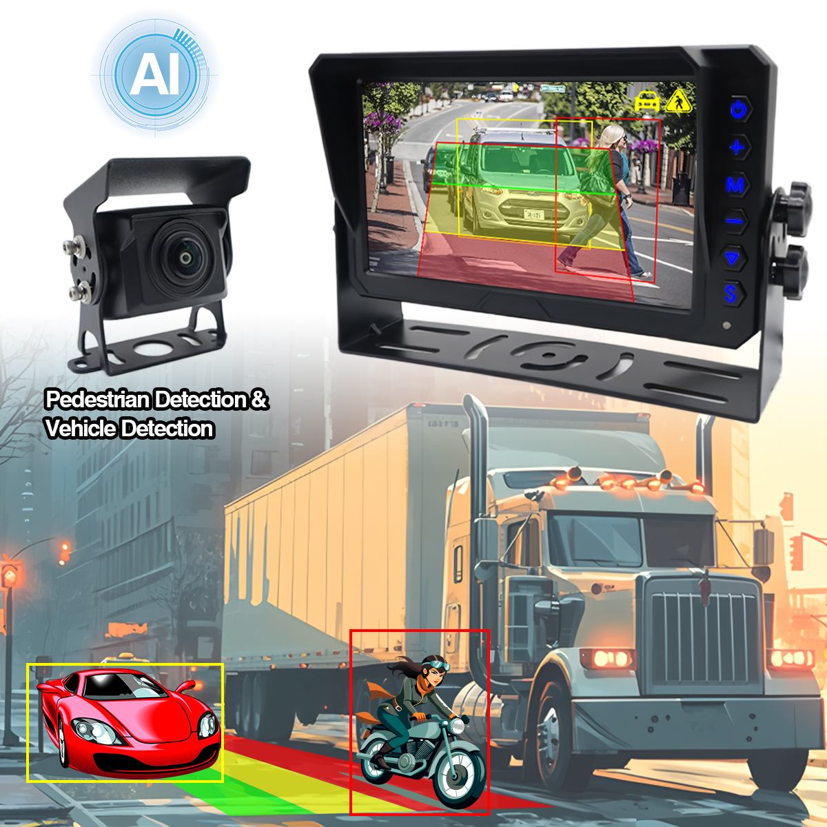 Carleader 7 inch AI BSD Blind Spot Detection Monitoring System acceptă calibrarea AI