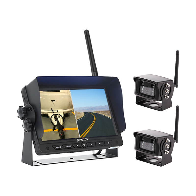 Carleader 7 inch 2.4G Digital wireless 2CH Split Display Camera System, potrivit pentru RV și remorcă