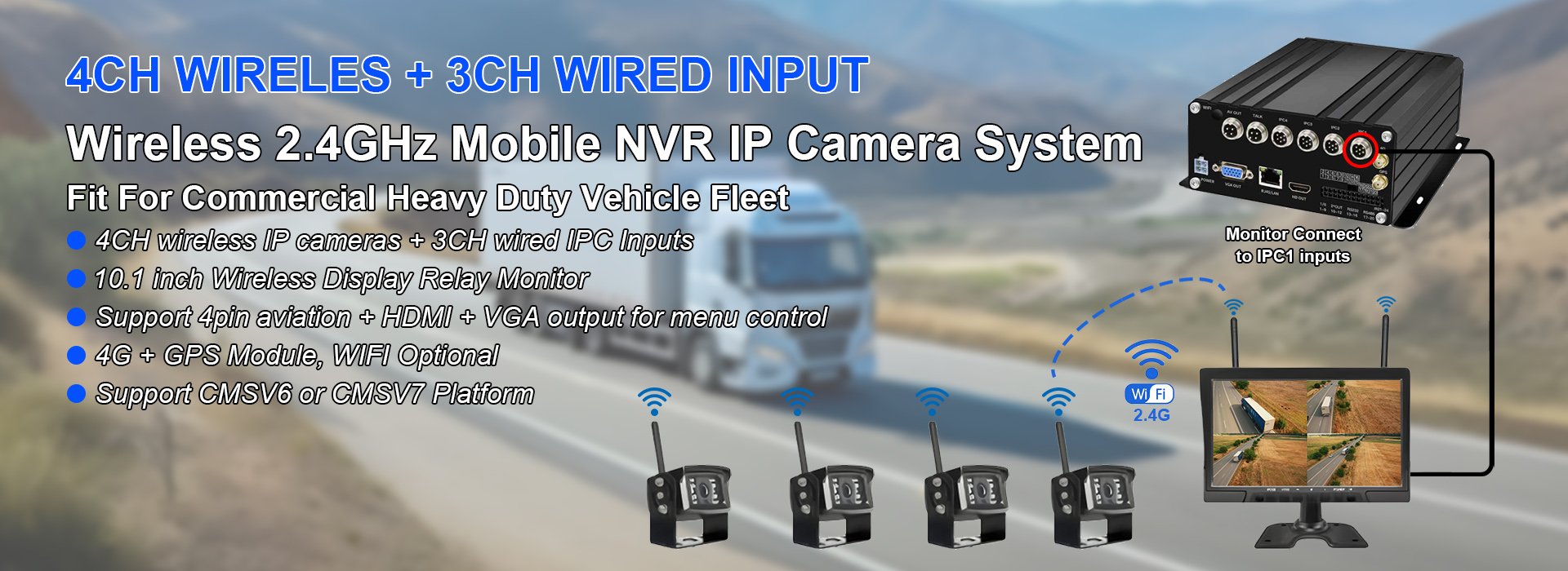 Sistem de cameră IP mobil NVR fără fir cu 7 canale de 2,4 GHz