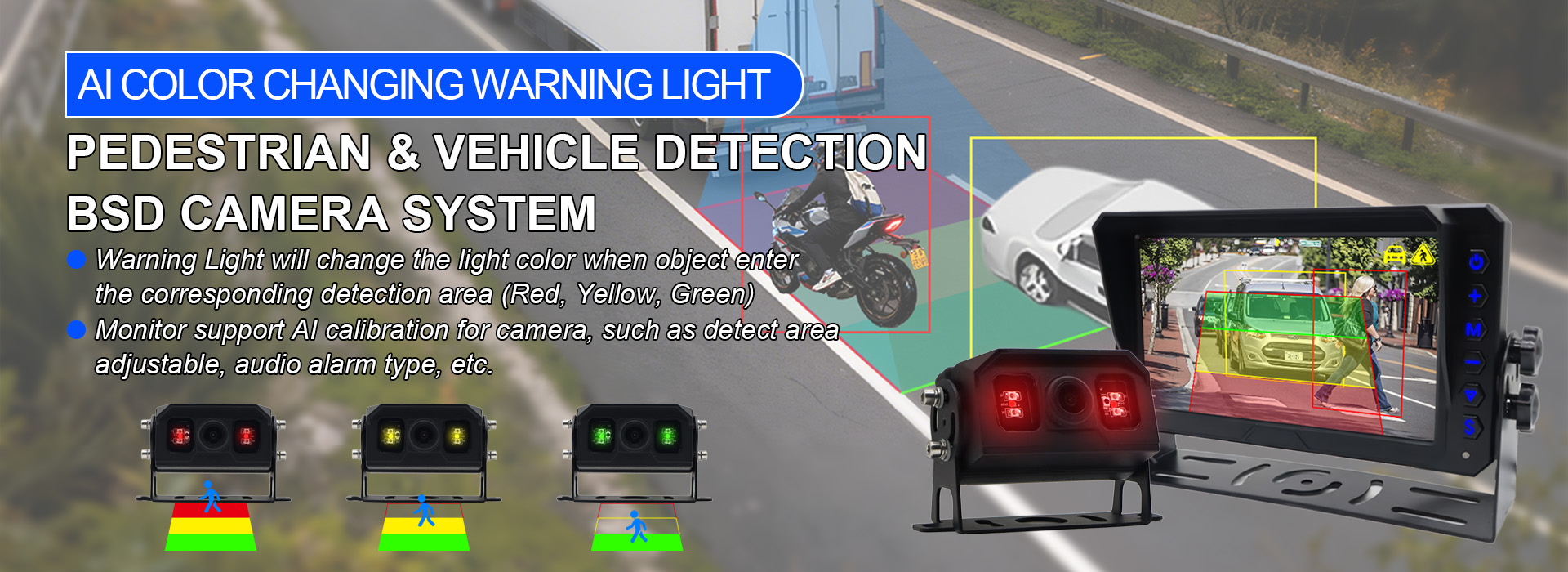 Sistem AI de detectare a punctelor moarte cu lumină de avertizare pentru schimbarea culorii